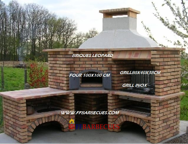BARBECUE D'ANGLE ET FOUR A PAIN EN BRIQUES RUSTIQUE LÉOPARD L-J 1460-F