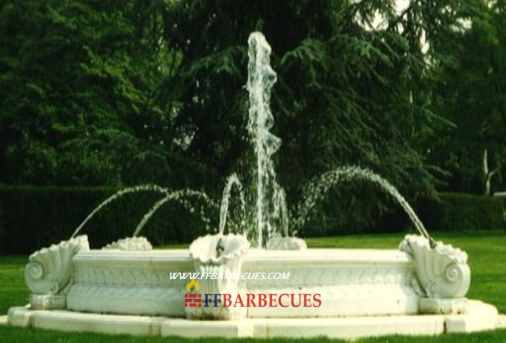 FONTAINE BASSIN ROND EN PIERRE RECONSTITUÉE GRAND JETS-F