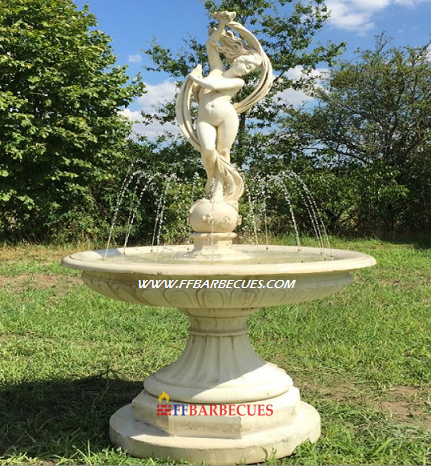 FONTAINE EN PIERRE RECONSTITUÉE FEMME RUBAN AUX JETS D'EAU-F