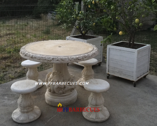 TABLE EXTÉRIEUR DE JARDIN EN PIERRE RECONSTITUÉE 4 BANC DE JARDIN-F